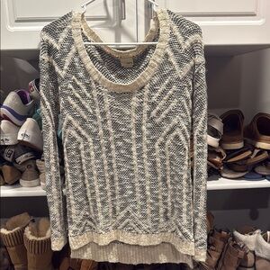 Daytrip Black and Cream Crew Neck Sweater with Textured Knit